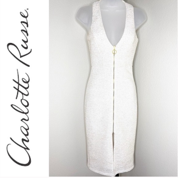 Charlotte Russe Dresses & Skirts - ✨ Sparkly Charlotte Russe Off White Zip Front Dress